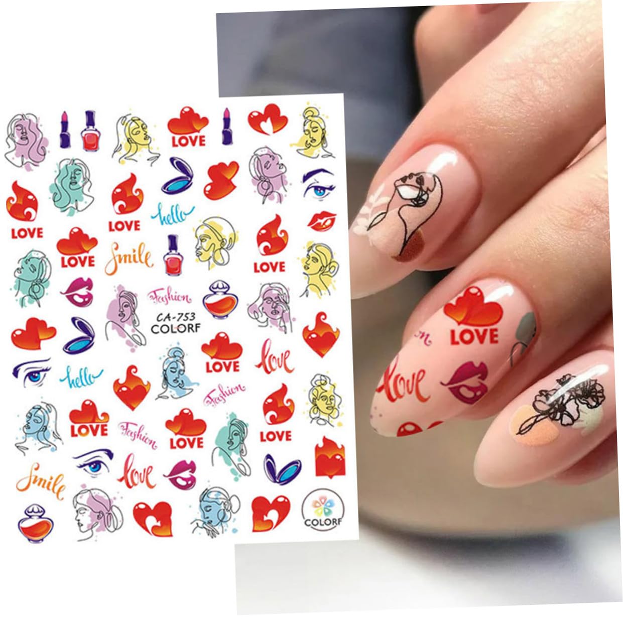 Healeved 45fogli Adesivi Per Unghie Tema Di Decalcomanie Con Cuori Per Decorazioni Unghie e Altri Usos Creativi Facili Da Applicare e Perfetti Per Festeggiare