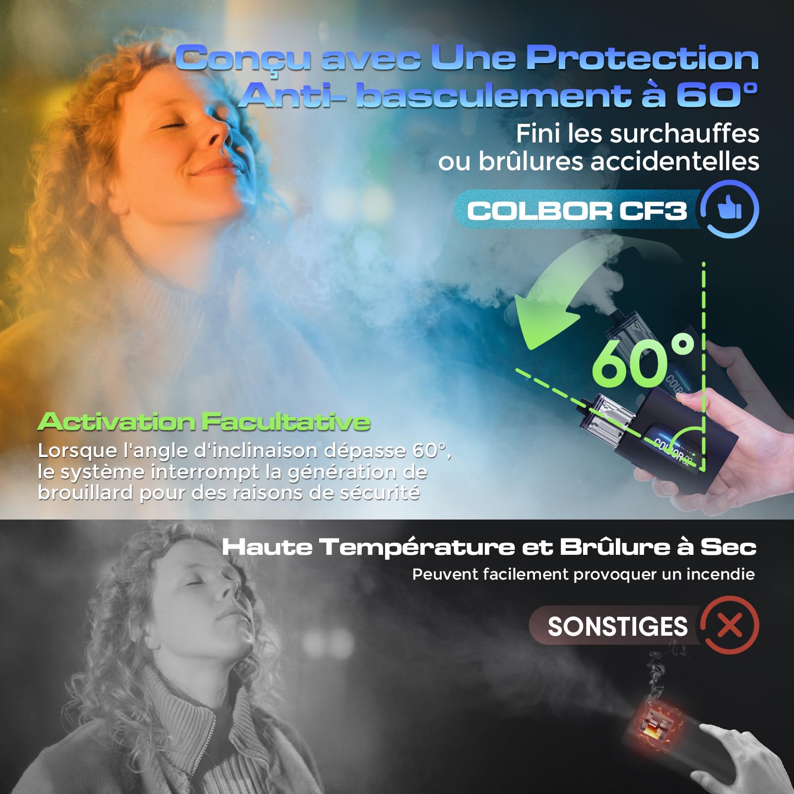 COLBOR CF3 Machine à Fumée Portable pour Photo et Vidéo avec Télécommande | 5 Niveaux d'intensité Réglables, Ventilateur USB inclus pour Diffuser Rapidement la Fumée, Idéal pour Portraits et Cosplay