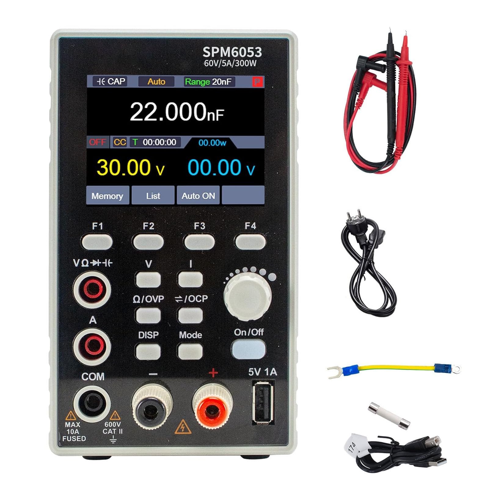 2-in-1-Netzteil und Multimeter, 300 W, 60 V, 5 A, Tischnetzteil mit Prüfdraht-Multimeterstift (EU-Stecker 200-240 V)