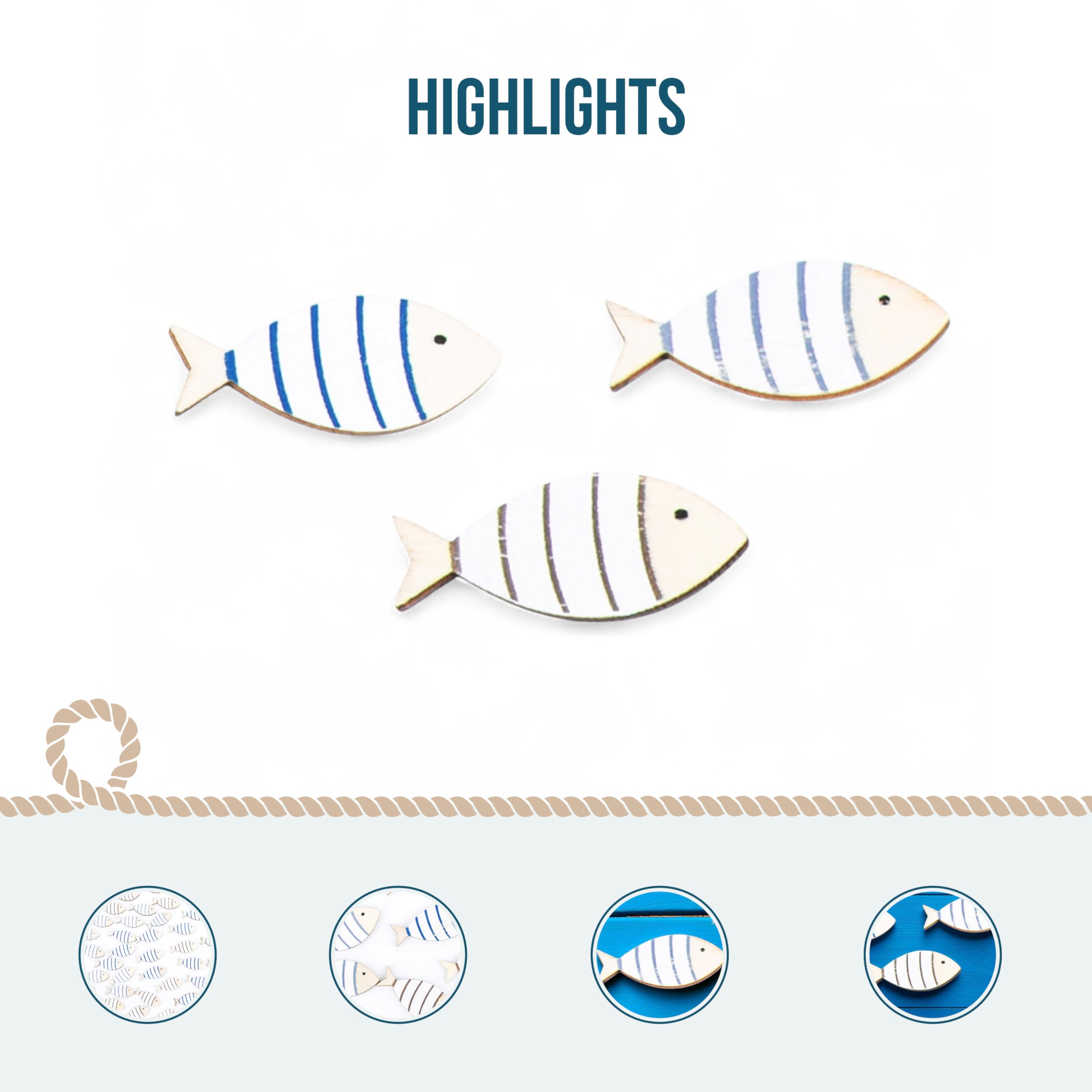 Logbuch-Verlag Set Pesci Legno, 70 Pezzi: Decorazioni Marine 4 cm, Stile Marino, oggettistica Tema Mare Piccola, Accessori nautici, soprammobili Decorativi casa Bagno Soggiorno Spiaggia