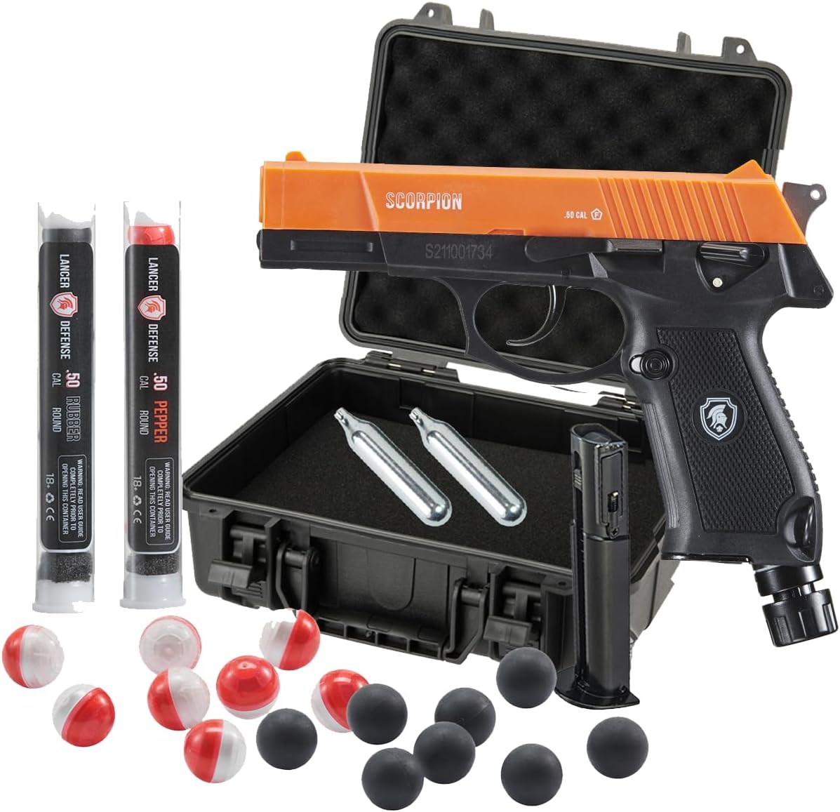 Lancer Tactical Scorpion 0.50 Cal Pepper Projectile Launcher Full Set w/Carrying Case-Less Lethal for Self Defense, Personal Defense, Home Defense (CO2 Non-Blowback)