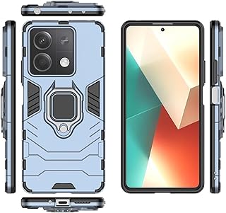 جراب حماية لموبايل شاومي ريدمي نوت13 شبكة الجيل الرابع 4G شديد التحمل بطبقة مزدوجة من الدرجة العسكرية مضاد للصدمات مع مسند حلقي مغناطيسي، سيليكون، أزرق