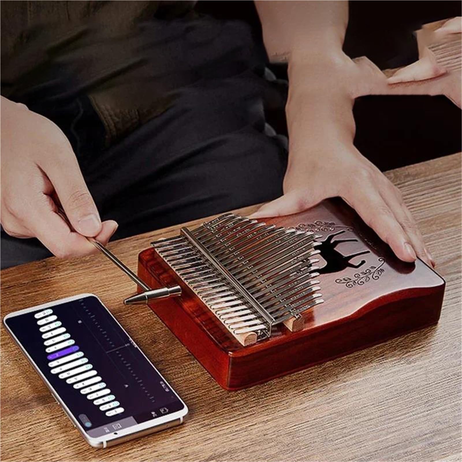 Kalimba Kalimba Kciuk Fortepian 17 Klawiszy Drewniany Instrument Niebiesko brązowy Oryginalny Kolor(O)