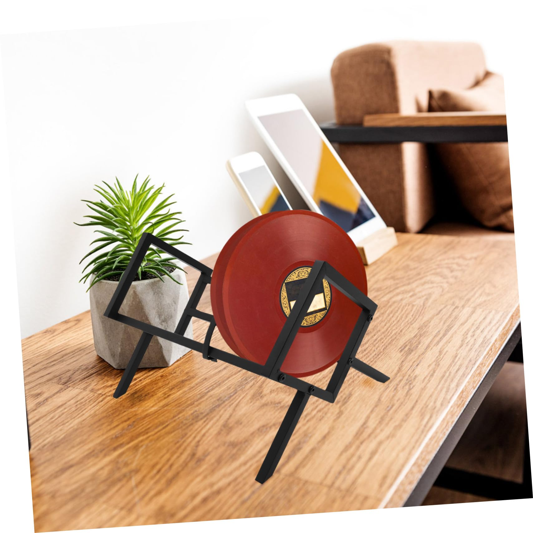 Porta Dischi in Vinile da Terra in Ferro Nero Side Baffles, Organizer Elegante e Moderno per Ufficio e Casa
