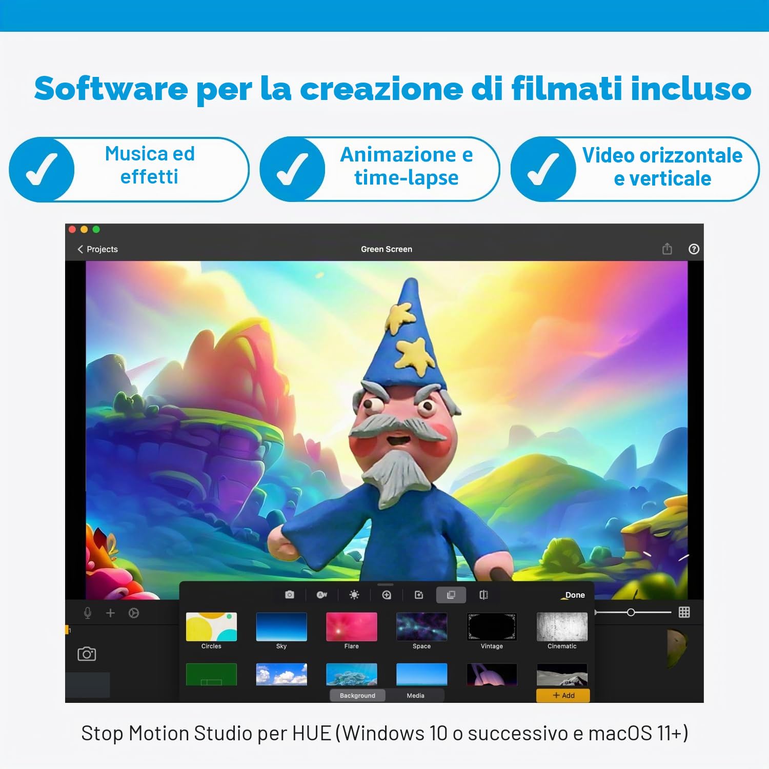 HUE Animation Studio Pro Stop Motion Kit (Full HD 1080p, Camera flessibile, Software, Libro) per Windows/macOS (Nero)