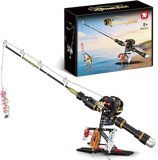 Fishing Rod Building Set 589PCS STEM Fishing Pole Model Kit, Realistic Curved Rod Building Blocks with Display Stand, Decorative Hobby Model Toy Gift,Teens & Anglers