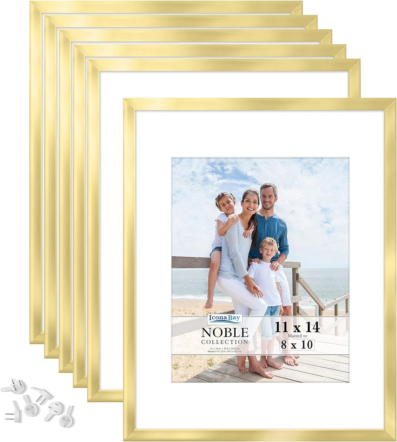 Icona Bay 8x10 Picture Frames (Gold, 6 Pack), Modern Professional Frame Set, Noble Collection