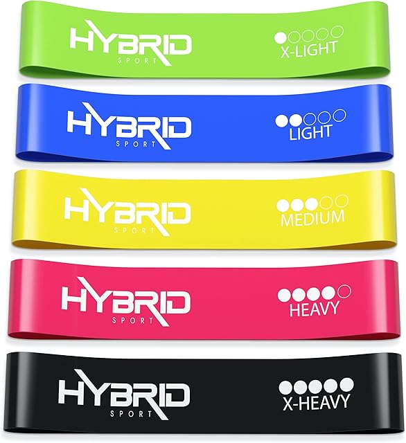 Hybrid Resistance Bands [Set of 5] PREMIUM Skin Friendly | 5 Strength Levels Loop Exercise Bands for Pilates, Training, Physio Therapy, Stretching, Home Gym | FREE Guide and Bag for Men and Women