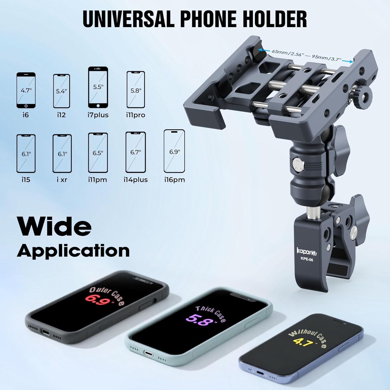Shock-Absorbing Phone Holder Kit, Install 12–50mm Diameter Round Bars and the Square's is 12–57mm, 25mm Ball, Aluminum, Clamp Base (KPS-13)