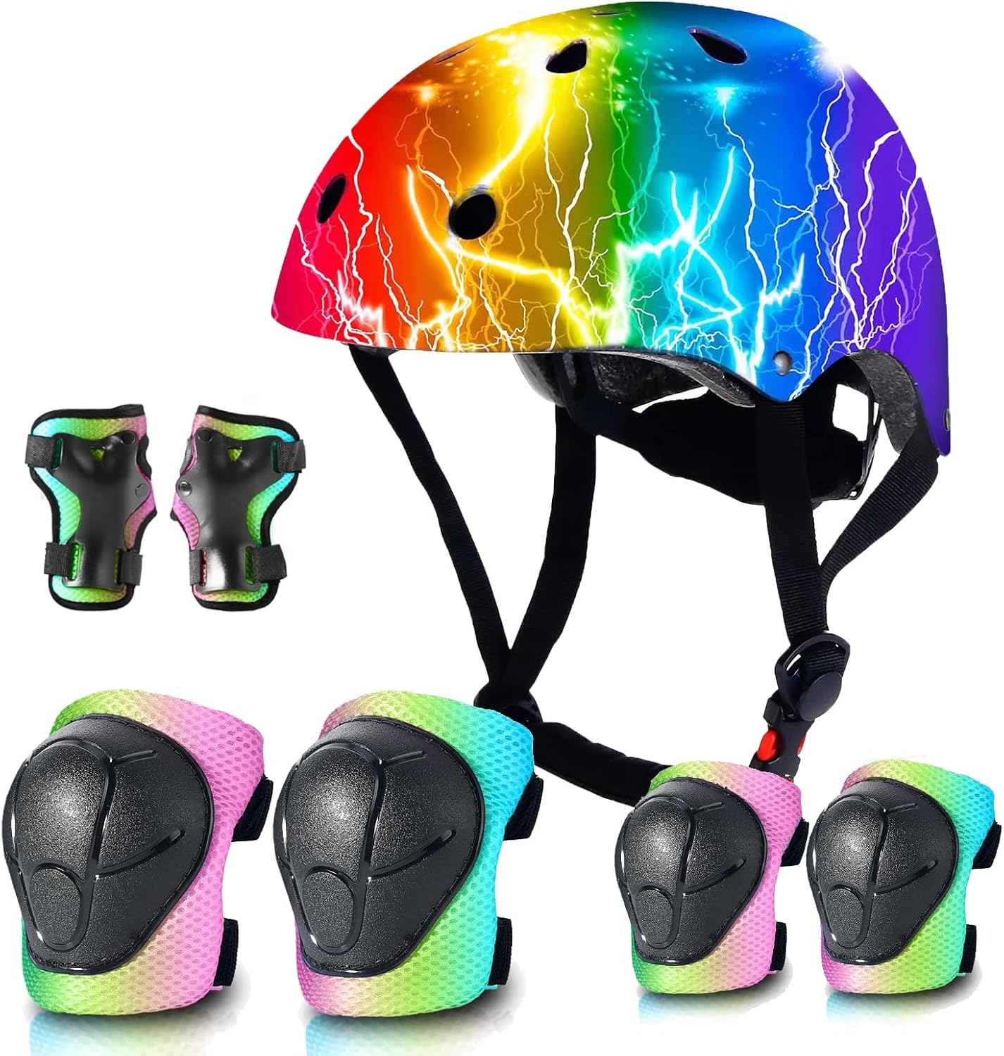 Gradient Color Kids Protective Gear Set Knee Pads for Kids 2-14 Years & Kids/Toddler Bike Helmet for Boys Girls