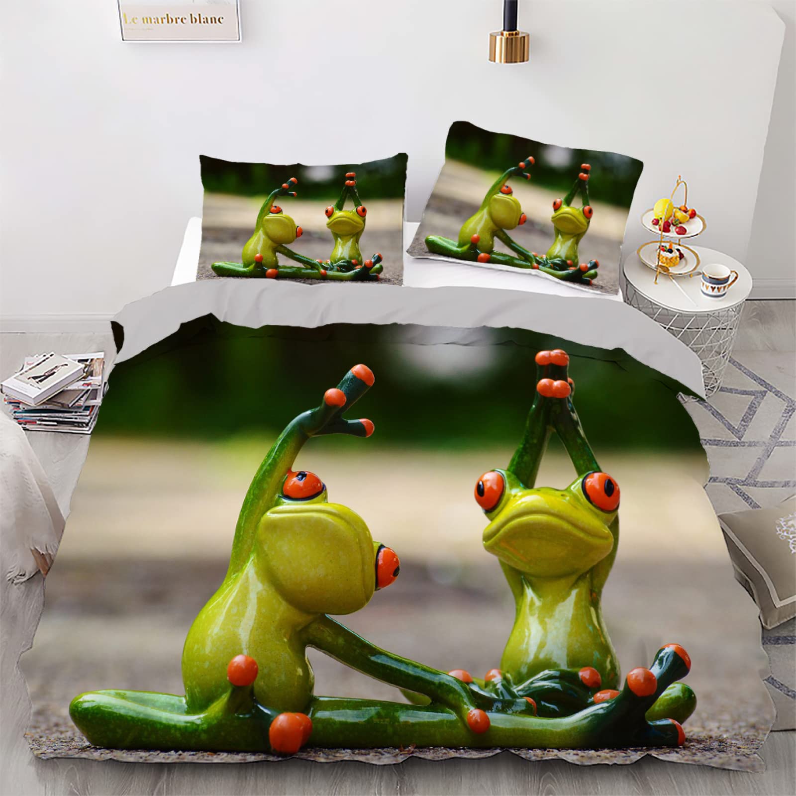 Parure de lit 220x240 adulte grenouille verte housse de couette 240x220 linge de lit microfibre