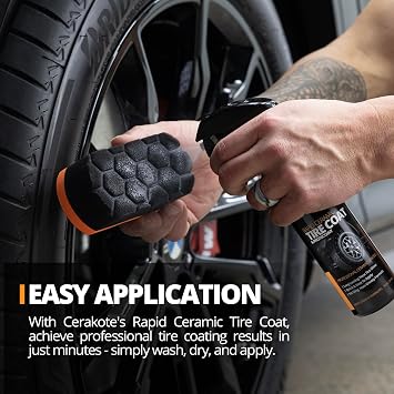 CERAKOTE Rapid Ceramic Tire Coat - Long-Lasting Deep Black Tire Shine | Lasts up to 10X longer than traditional tire dressings with a natural satin and a no-sling ceramic finish. Car, truck, SUV