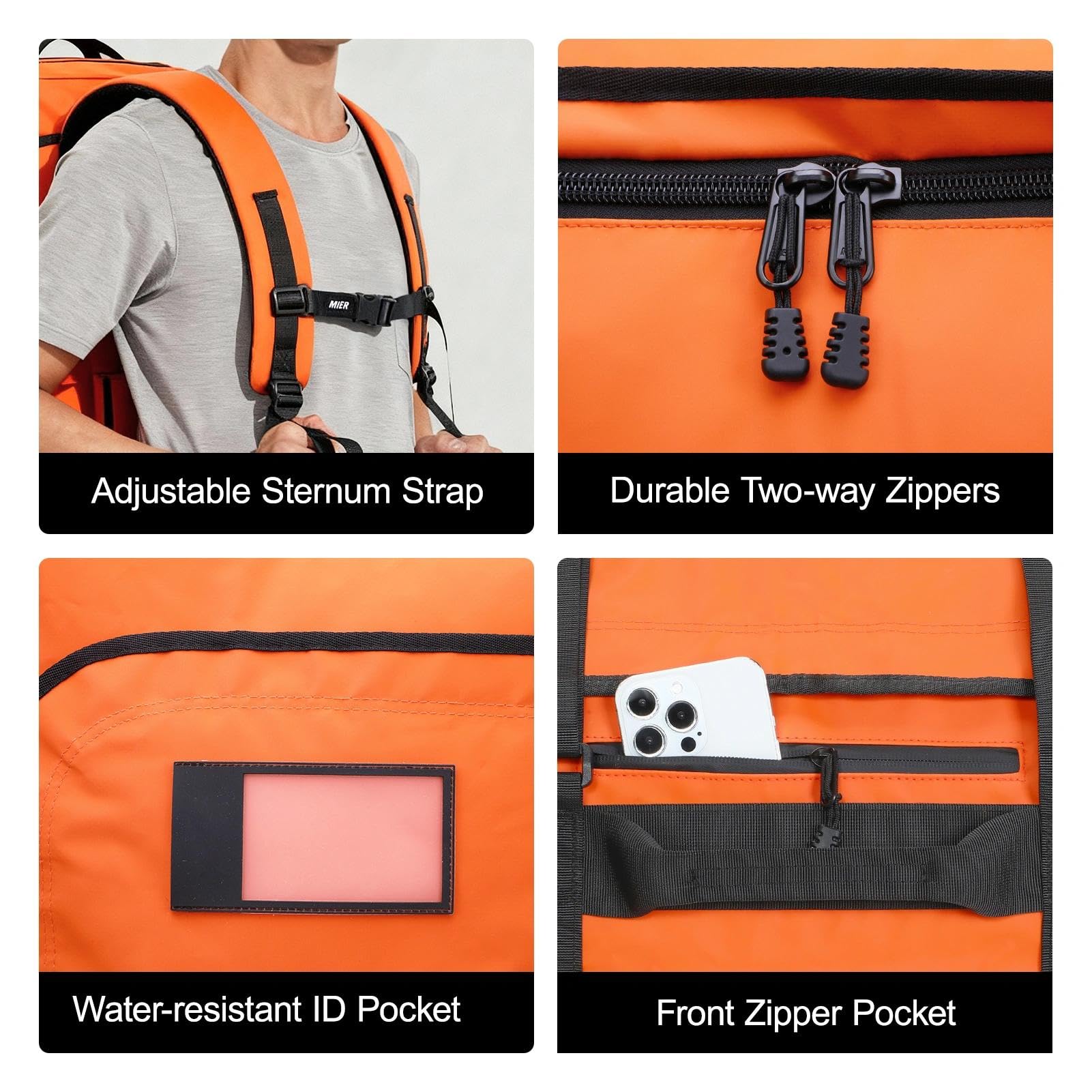 MIER - Bolsa de deporte para hombre resistente al agua grande mochila convertible con correas de mochila y compartimento para zapatos para gimnasio, viajes, 40 l/60 l/90 l, naranja, 60 L, deporte