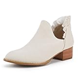 Womens Ruffled Ankle Boots V Cut Out Pointed Toe Chunky Low Heel Dressy Western Booties