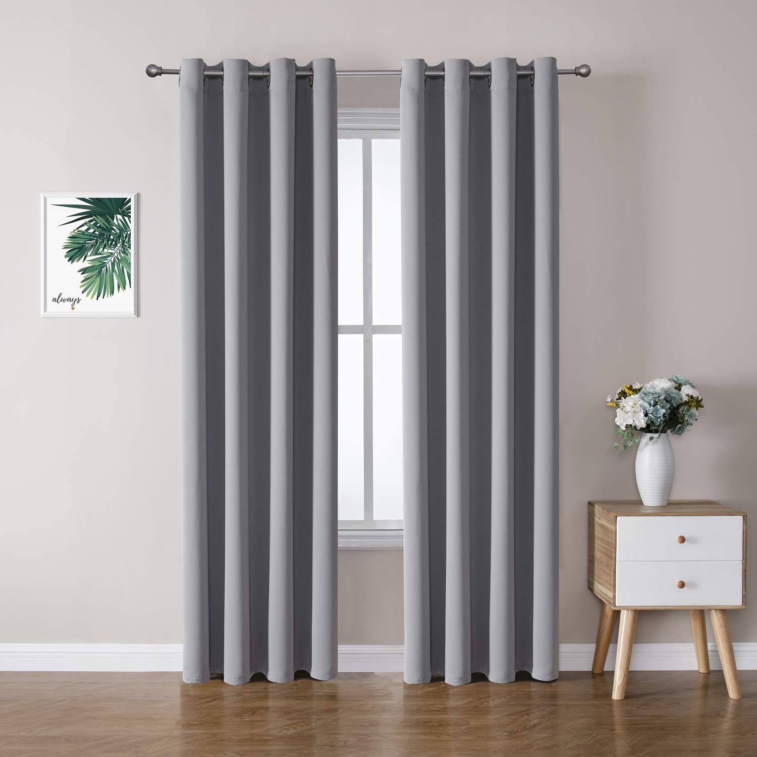 ChrisDowa Blackout Curtains for Bedroom and Living Room 84 Inches Long | 2 Panels Set, Thermal Insulated, Light Blocking, Room Darkening, Grommet, Window Drapes, Light Grey, 52 x 84 Inch