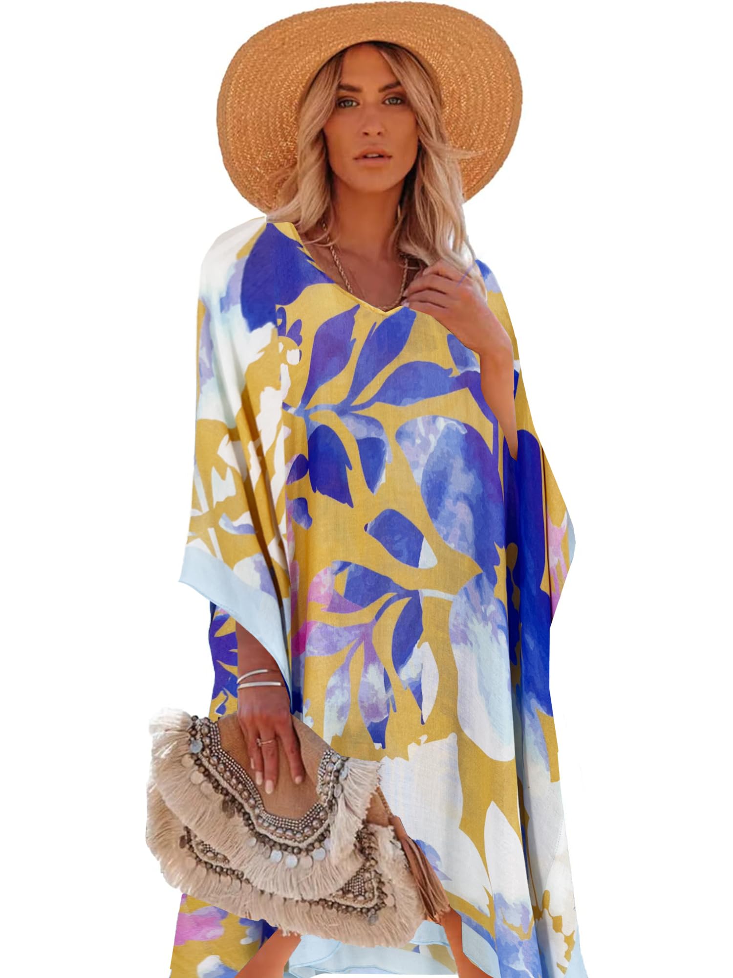 Moss Rose Women's Swimsuit Cover up Beach Kaftan for Bathing Suit with Floral Pattern