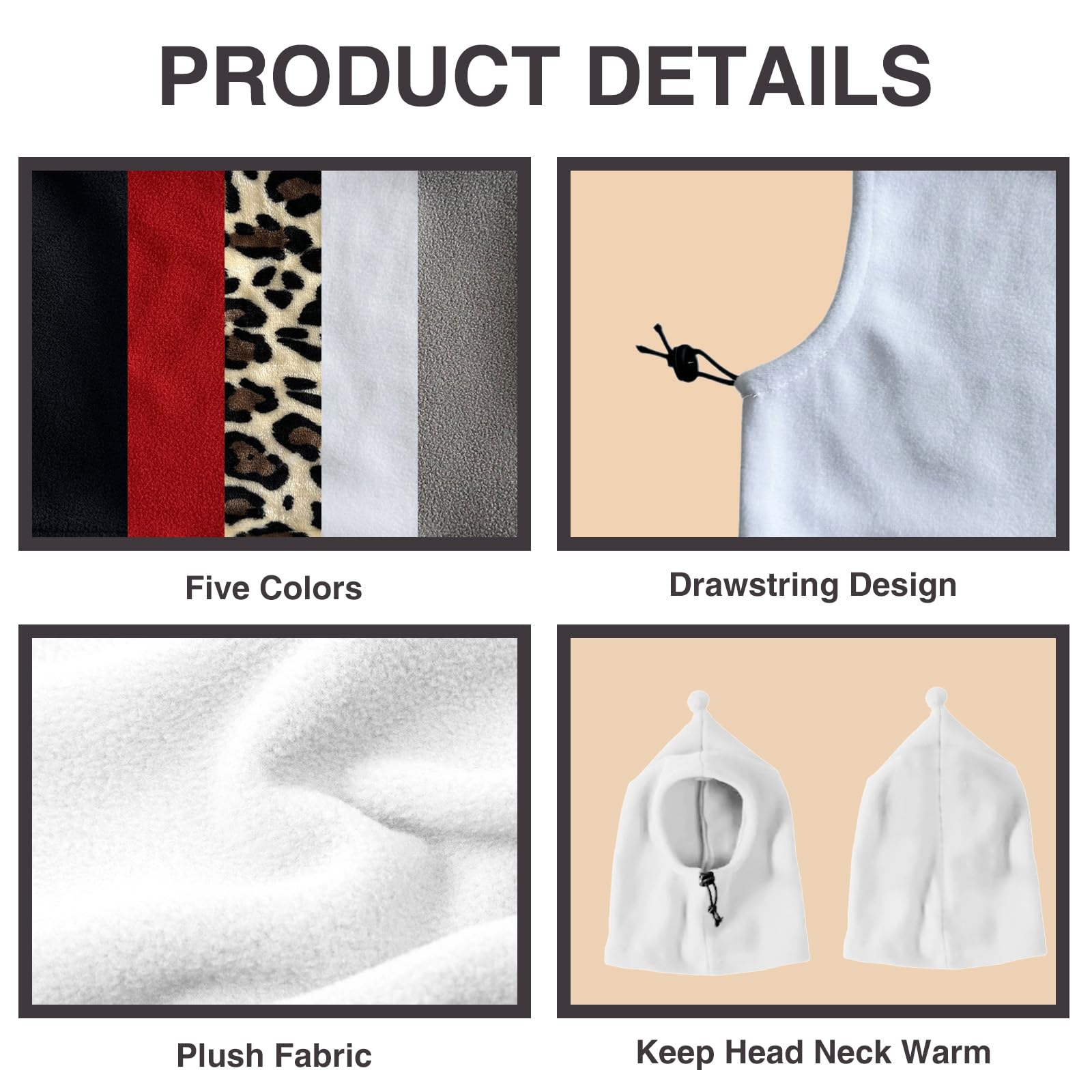 HOKABLE 2 Pcs Dog Hat, Leopard Flannel Hat Pet Christmas Winter Warm Caps Cute Accessories Neck Ear Warmer Pullover Hood Warm Scarf, Calming Dog Hood for Small Medium Large Dogs (White L)