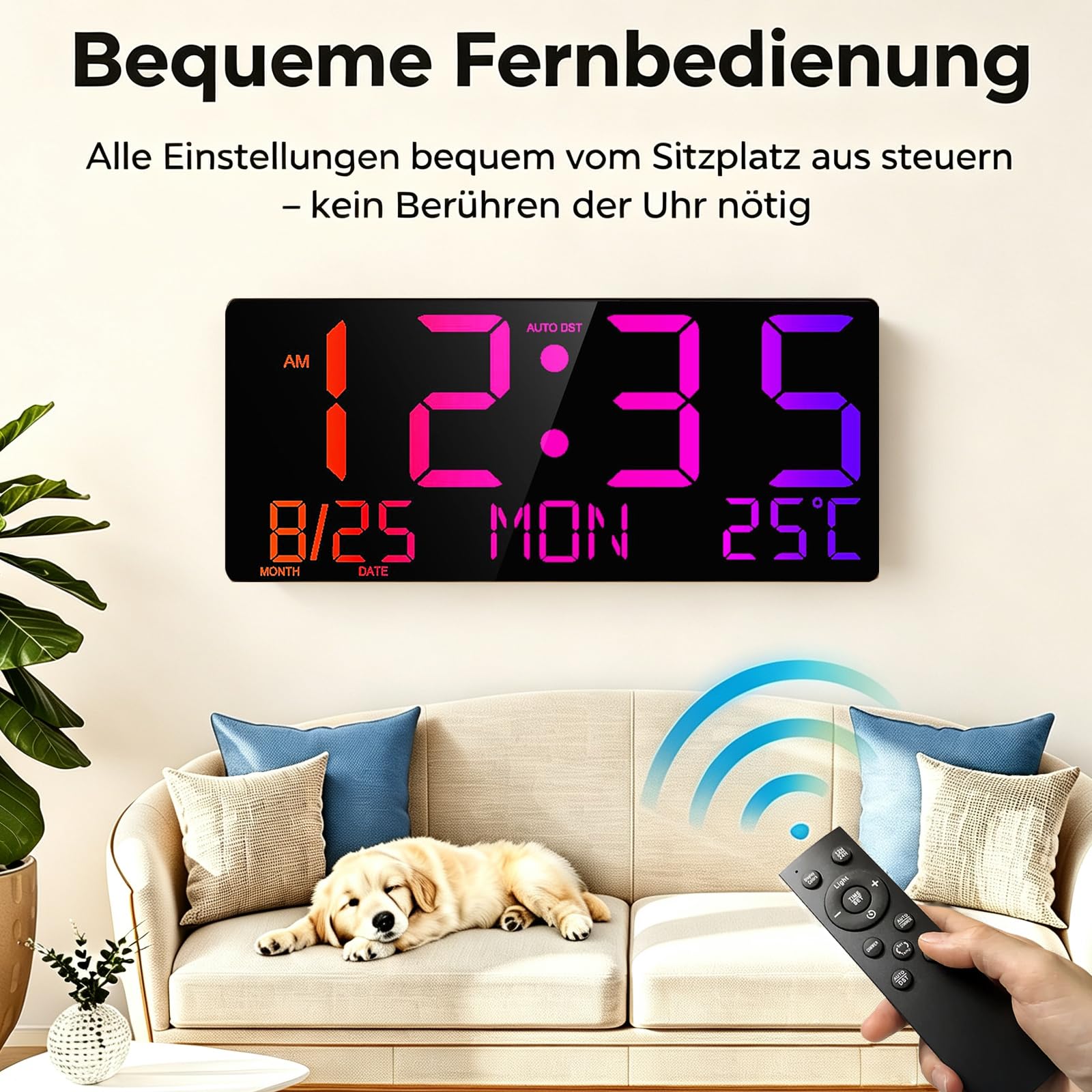 HUO JI Horloge murale numérique LED de 40,6 cm avec grands chiffres