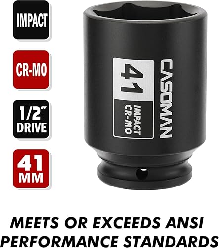 Miniatura 98 de CASOMAN 1/2" Drive x 1.417 in Deep 12 PT Socket Impacto, CR-MO, 1/2" Drive 12 Point Axle Nut Socket para una fácil extracción de las tuercas del eje