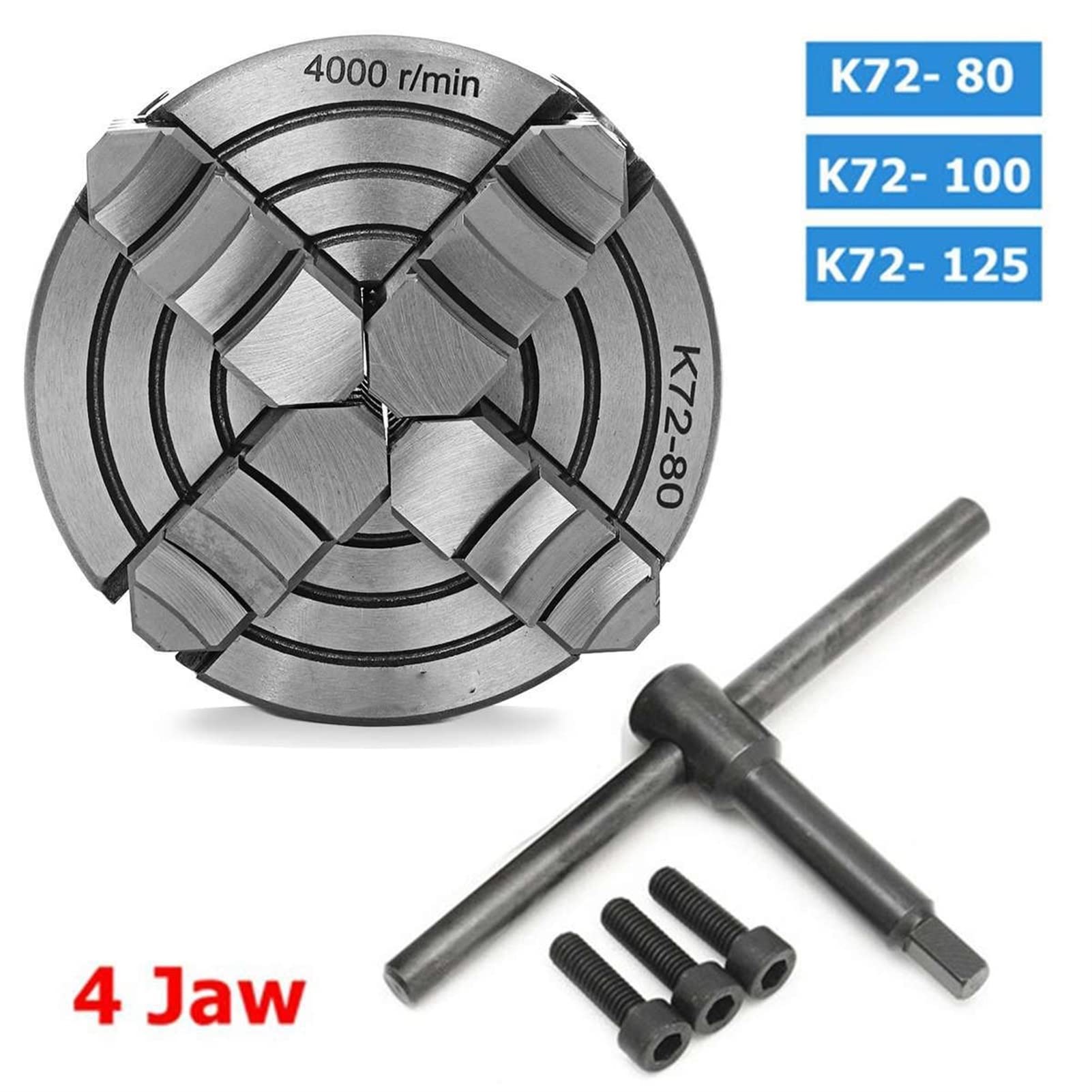 Uchwyt tokarski, 125mm Chuck 4 JAW 5 "Tokarka Niezależna i odwracalna szczęka Sanou k72125. Do CNC. Wiercenie Wiertnice(K72-125mm)