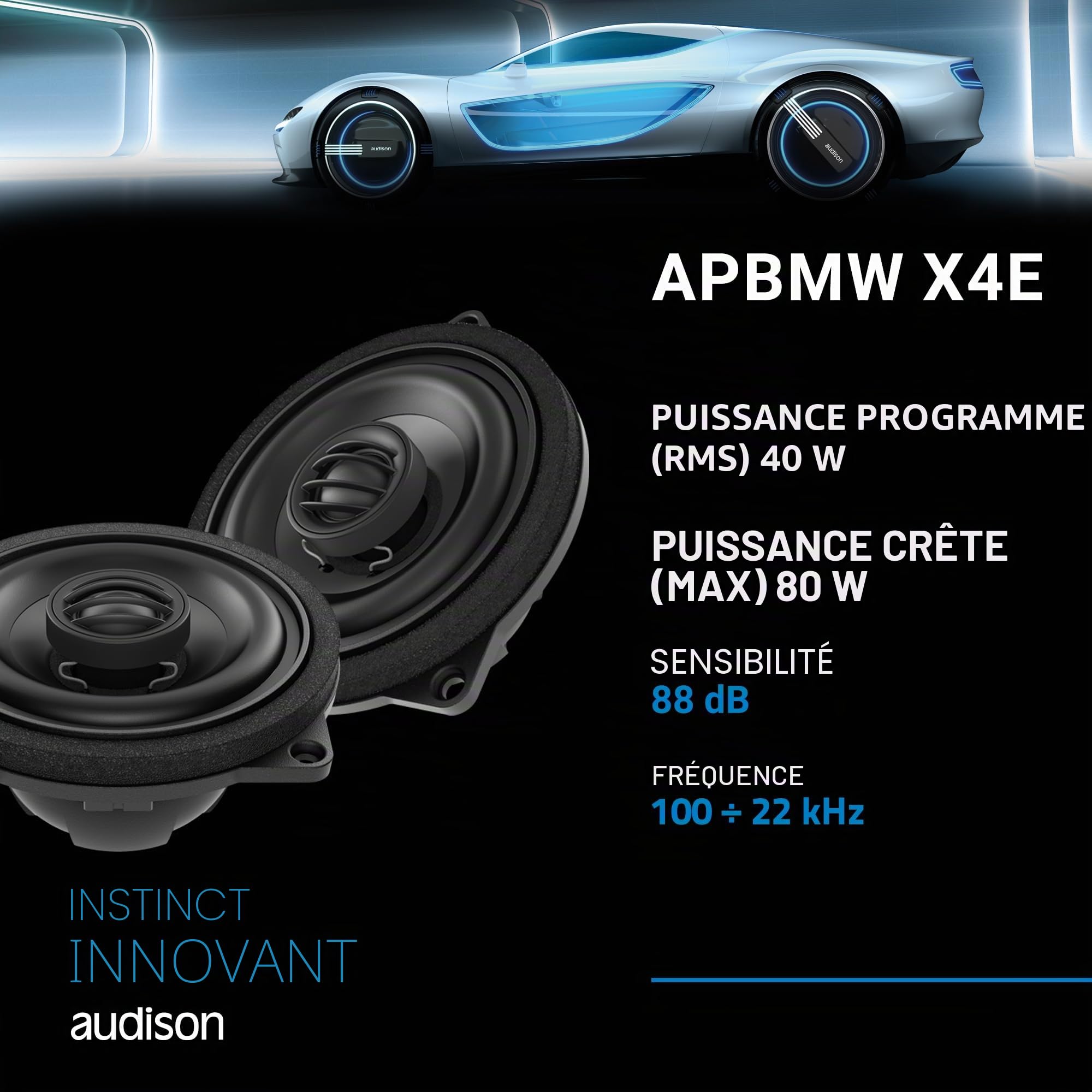 Audison APBMW X4E Haut-Parleur Coaxial Deux Voies 10cm 160W pour BMW et Mini avec Tweeter Tetolon, Cône Papier Hydrofuge et Connecteurs Plug & Play, 4 Pouces