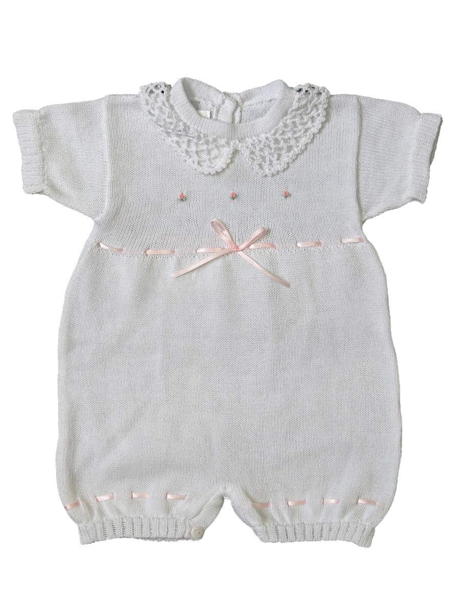 Baby’s Trousseau Girls Short Sleeve Romper w/Pink Roses & Ribbon BTA1258 (White, 3 Months)