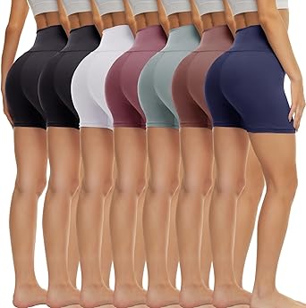 TNNZEET 7 Pack Biker Shorts for Women - 5''/8''/3'' High Waisted Workout Tummy Control Spandex Gym Shorts for Yoga Athletic