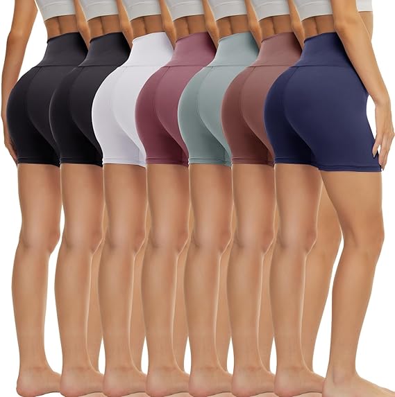 TNNZEET 7 Pack Biker Shorts for Women - 5''/8''/3'' High Waisted Workout Tummy Control Spandex Gym Shorts for Yoga Athletic