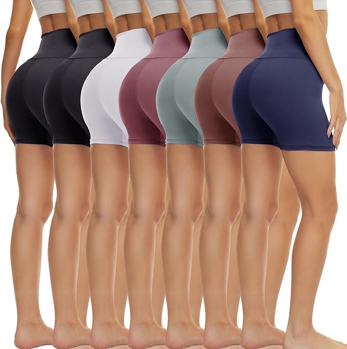 TNNZEET 7 Pack Biker Shorts for Women - 5''/8''/3'' High Waisted Workout Tummy Control Spandex Gym Shorts for Yoga Athletic