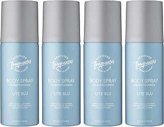 Designer Fragrances 4 Pack Lite Blue Men's Body Spray Deodorant Cans - For Instant Freshness on The Go - Long Lasting Smell - Great Male Gift Sets- 150ml