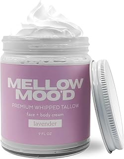Mellow Moo'd Whipped Grass Fed Beef Tallow - Face + Body Cream - Tallow Moisturizer for Sensitive Skin - Natural Body Butter Lotion XTRA Large 9 FL OZ - Made In USA (9oz, Lavender)