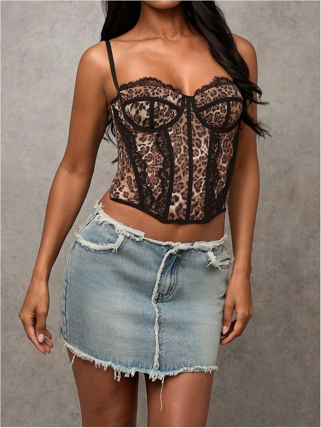 Verdusa Women's Y2K Lace Leopard Print Crop Corset Tops Rave Club Going Out Camisole Tops - Image 3