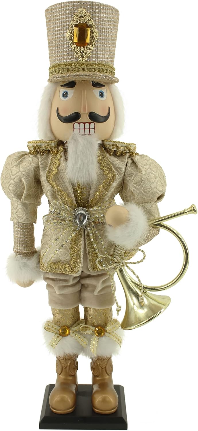Windy Hill Collection 20" Standing Fabric Plastic Golden Elegance Nutcracker on Wooden Base 7120001
