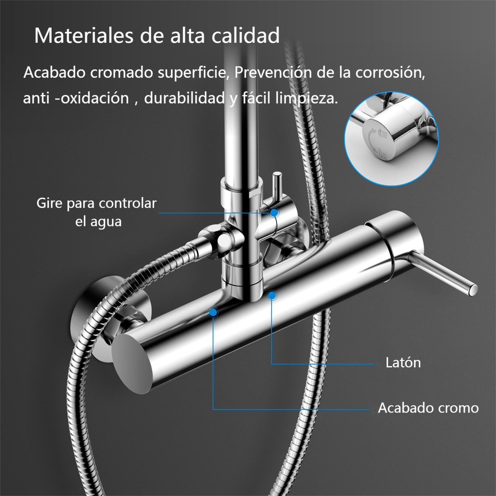 Columna de Ducha, YOOZENA Columna Ducha con grifo, Completo con Aceros inoxidables ducha lluvia 23 CM