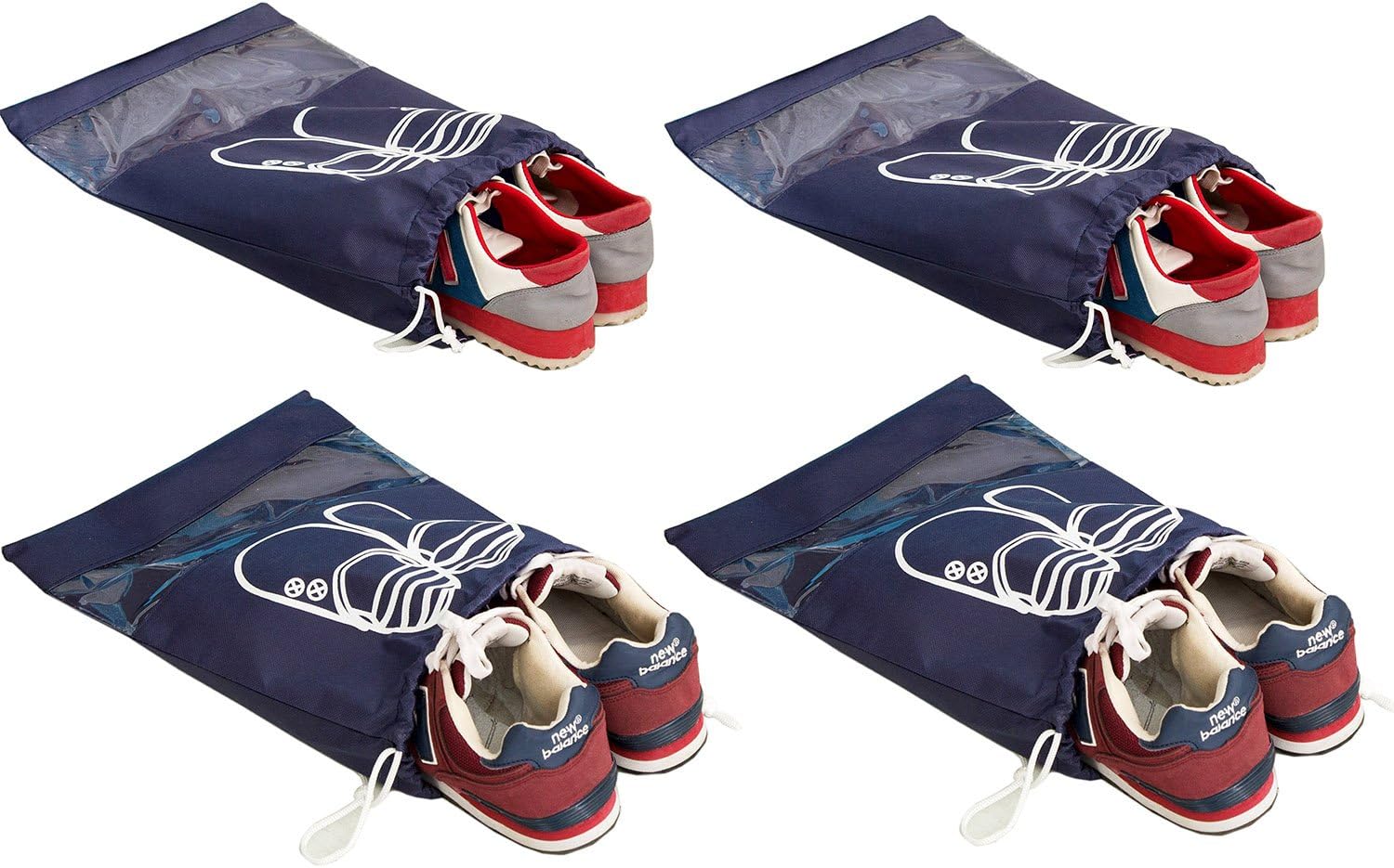 Shoe Bags Set of 4 MoreBeauty Dust-proof Drawstring with Transparent Window For Storage Organizer Navy