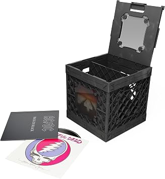 CrateVinyl - Vinyl Record Storage Crate Modular Storage Cube for LP Albums with Divider and 2 Clear Panels Black crate - Smoke panels