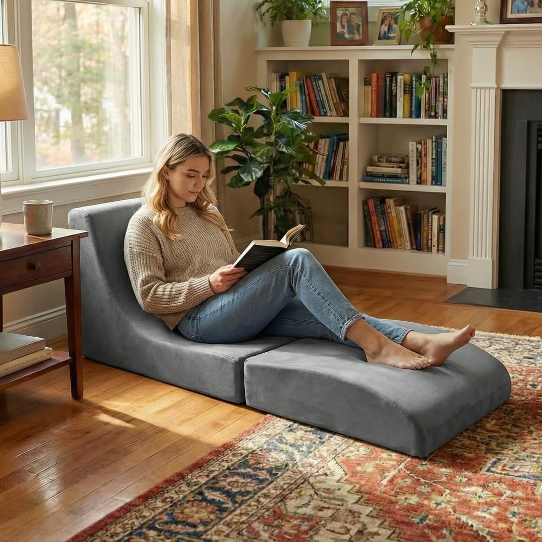 ARTETHYS Bean Bag Chairs for Adult Slim Bean Bag Lounger Foldable Waterproof Bean Bag Sofa with Memory Foam Filled for Living Room, Bedroom or Balcony, Gray