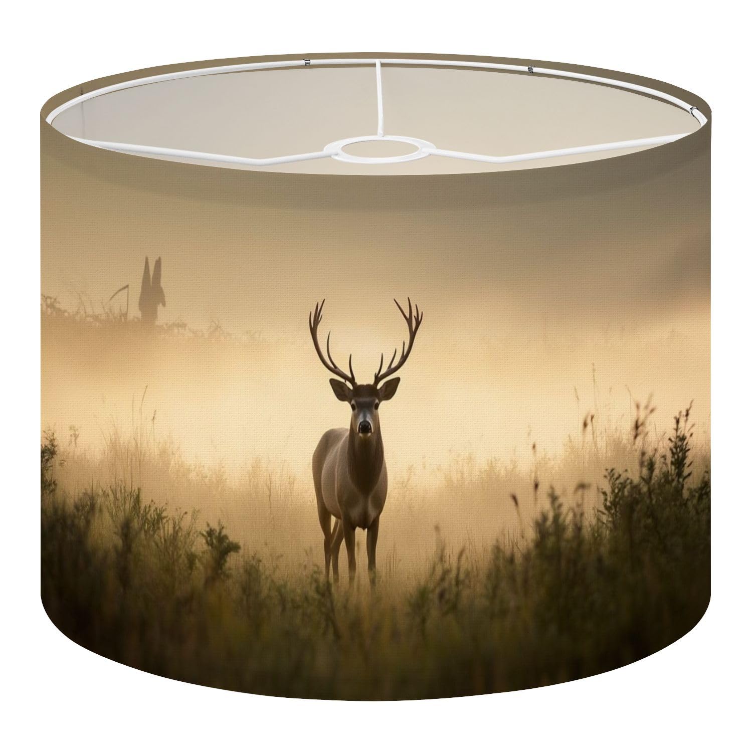 Round Drum Light Shade Silhouette Deer Big Antlers Foggy Morning Large Lampshades for Ceiling Lights Table Floor Lamps Easy Assembly Replacement Lamp Shades Spider Fitter