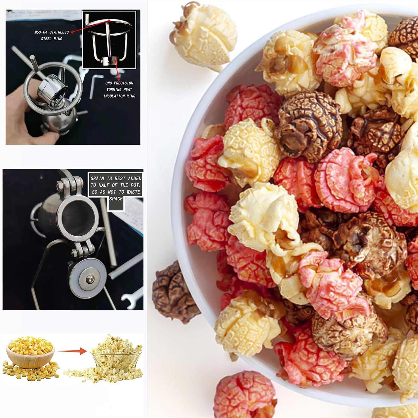 Tradycyjna Maszyna Do Popcornu, Antyczna Chińska Ręczna Korba Retro Maszyna Do Popcornu Ze Stali Nierdzewnej, Z Precyzyjnym Manometrem, Powolne Nagrzewanie Armata Do Popcornu, 230ml