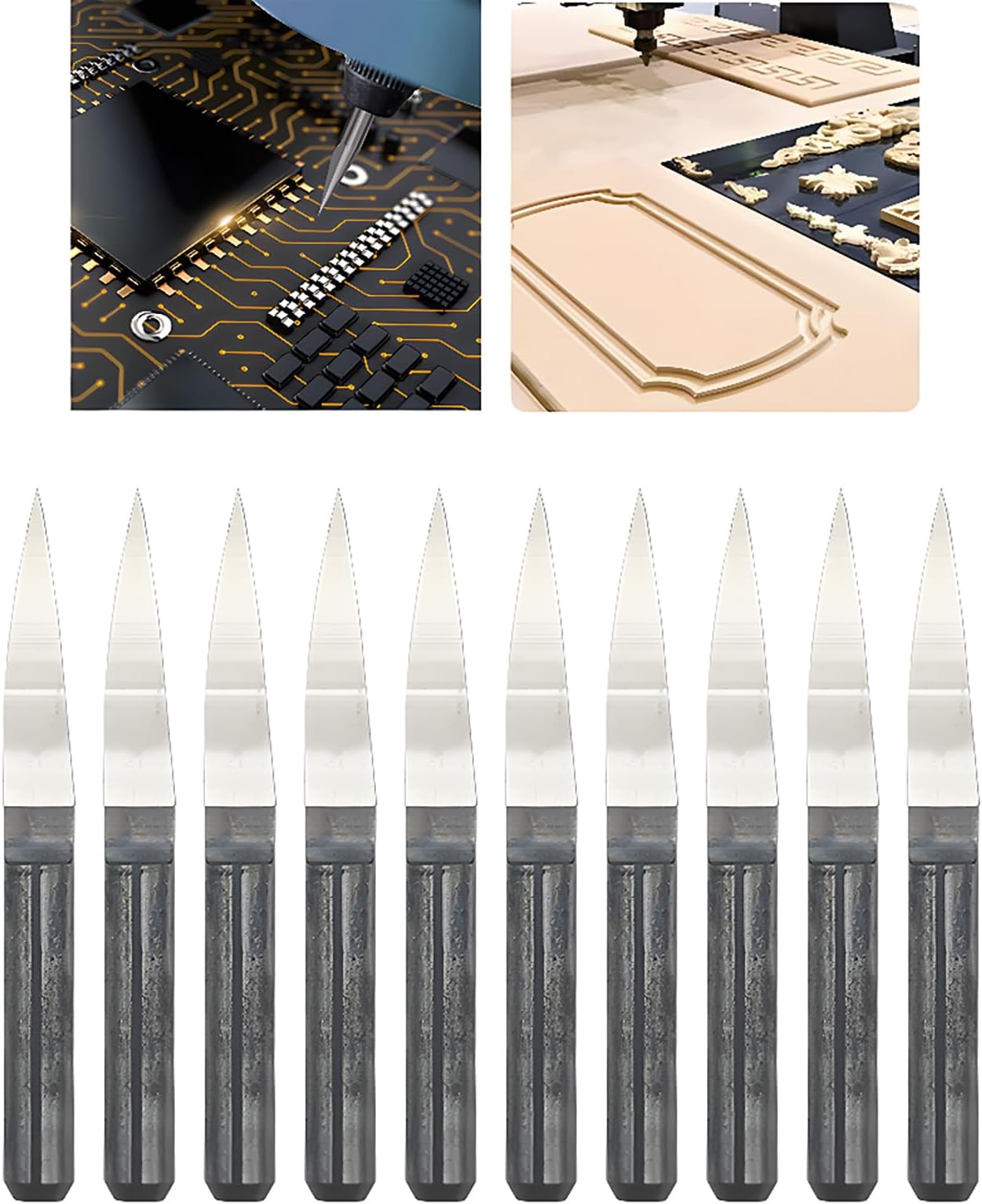 CESFONJER 10 Pcs Carbide PCB Engraving Bits CNC Router Engraving Bits Tool Set 0.1mm 10°