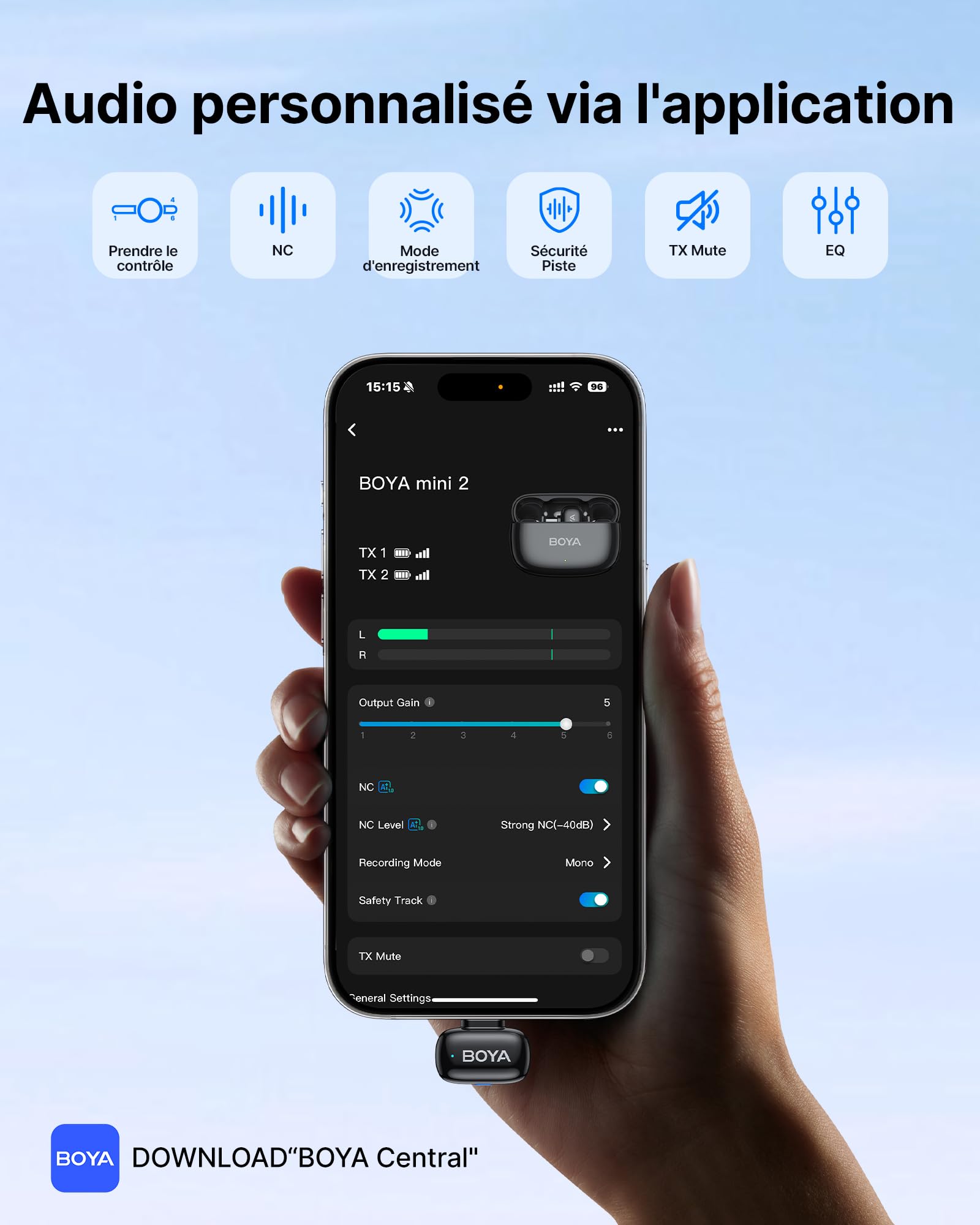 BOYA Mini 2 Micro Cravate sans Fil pour iPhone 15/16/17, Android, 5g, 48 kHz/24 Bit, Mini Micro sans Fil USB-C, Anti-Bruit 40dB, 100 m, 30 h, Microphone Lavalier Compact pour Interview, Streaming