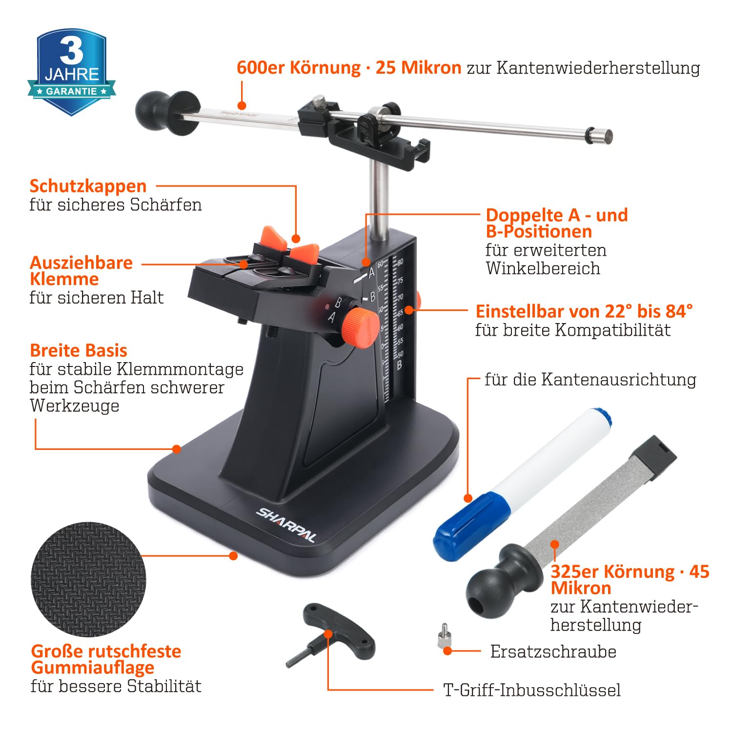 SHARPAL 201H Diamantschärfer für Scheren & Gartengeräte – 22°-84° Winkel, 325/600 Korn | Schärft Küchen-, Haarschneide-, Nähscheren, Rasenmähermesser, Astschneider & Heckenscheren