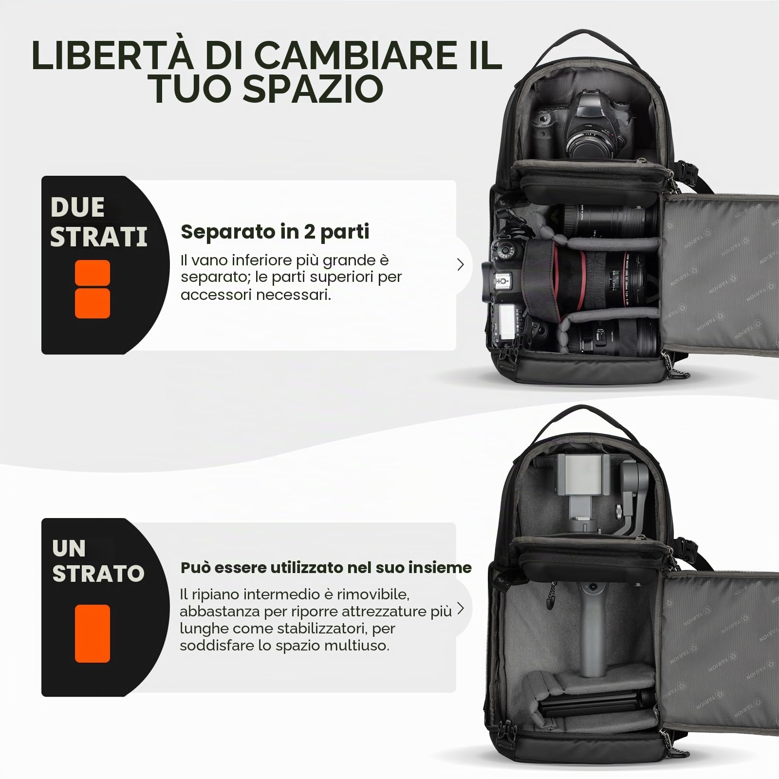 TARION Borsa Fotografica Fotocamera Monospalla: Borsa Macchina Fotografica Impermeabile Zaino Fotografico tracolla per fotocamera Compatibile con Fotocamera DSLR SLR Treppiede