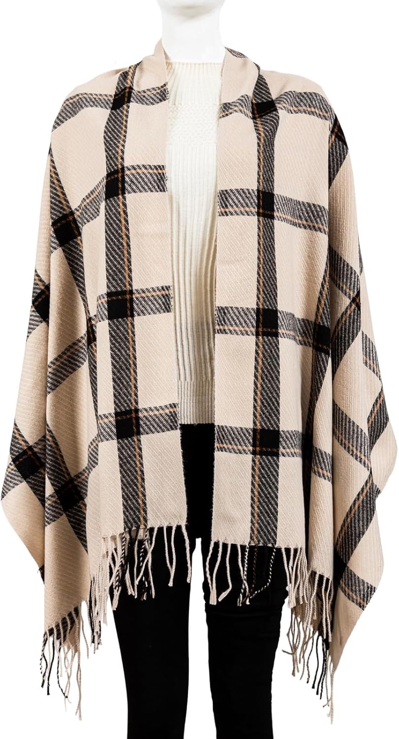 AUSEKALY Winter Women Scarf Soft Cashmere Feel Plaid Shawl Tassels Large Oversized Wrap - Image 6