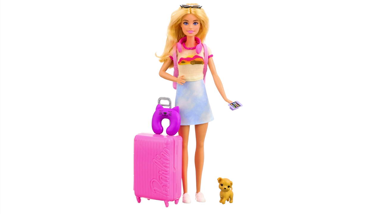 Barbie Doll & Accessories, Travel Set with Puppy and 10+ Pieces
