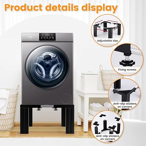 Miniatura 4 de Pedestal de lavandería de tamaño completo de 12 pulgadas de altura para lavadora y secadora, ajuste universal, capacidad de 1100 libras, soporte