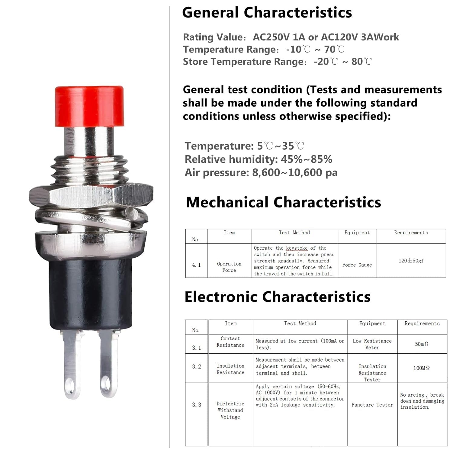 Mini Pulsante Pannello PBS-110 Momentary On Off Con Dado - Foto 7