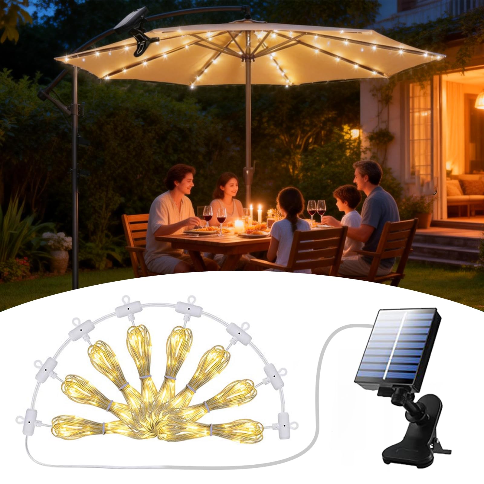 Sonnenschirm Beleuchtung Solar Sonnenschirm Beleuchtung mit Fernbedienung, 104 LEDs 8 Modi LED Sonnenschirms Lichter, Wasserdichte Solar-Regenschirm-Lichter für Campingzelte Außen und Innen Deko Licht