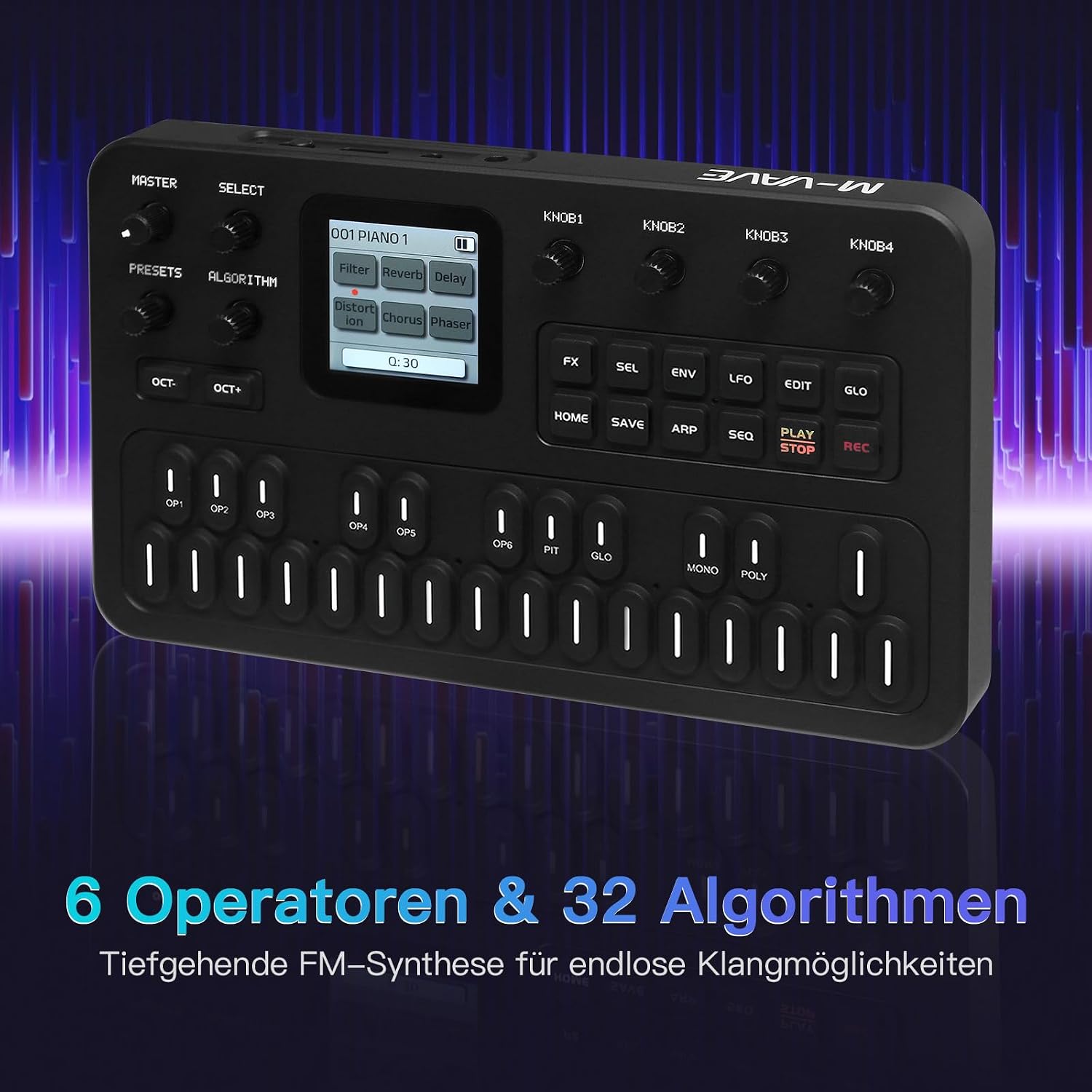 M-VAVE Synthétiseur FM portable avec 6 opérateurs, 32 algorithmes, 128 sons préréglés, cla - Analyse des détails et conception