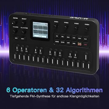 M-VAVE Portable FM Synthesizer with 6 Operators 32 Algorithms 128 Preset Tones 27 Keys Silicone Keyboard 3 Channel MIDI Built-in Speaker for Music Creation